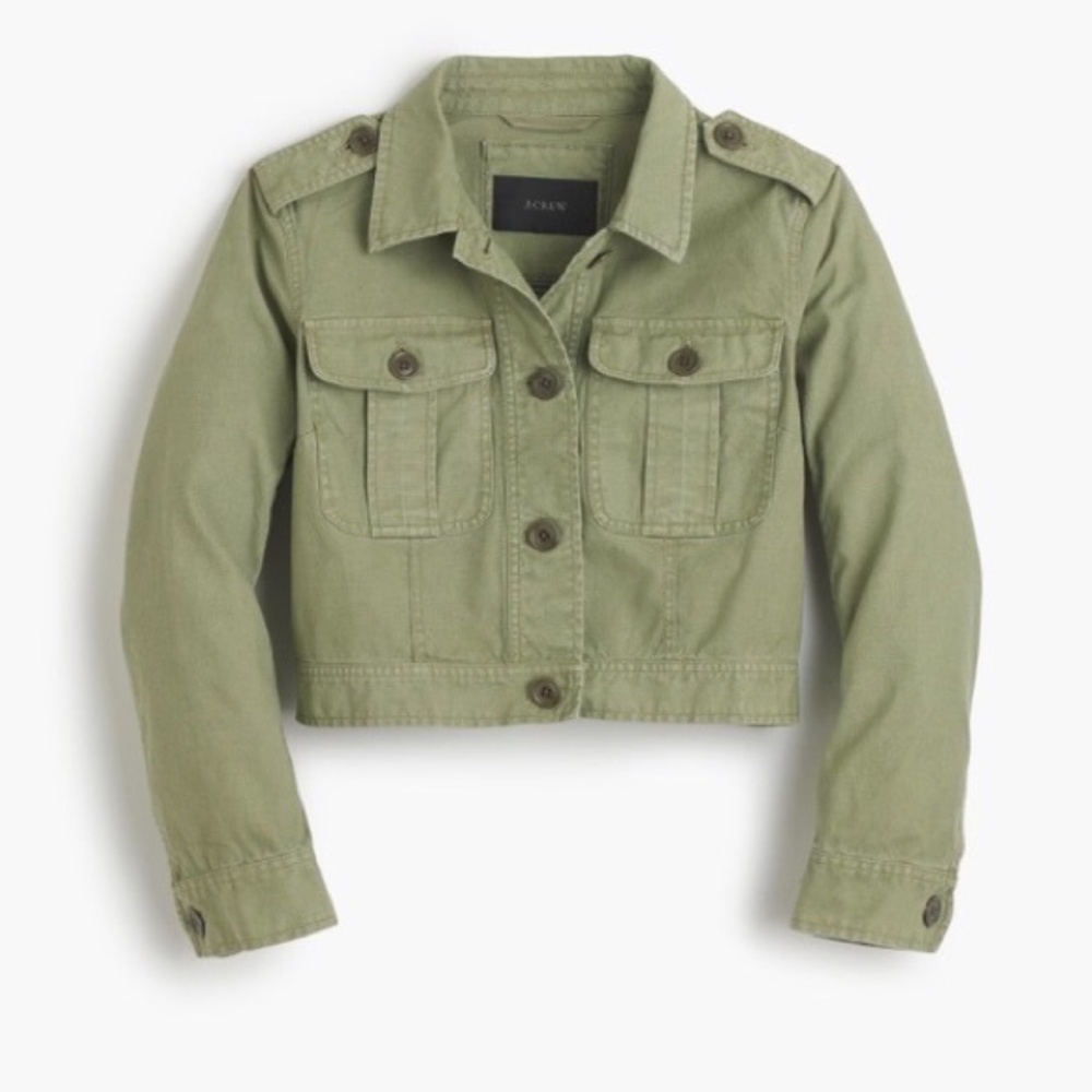 J.Crew Cropped Military Button-Up Jacket in Green
